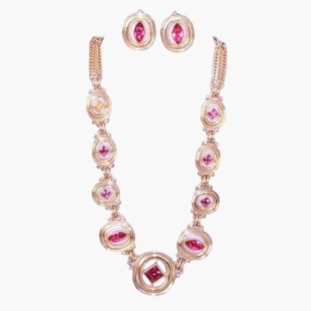 Yves Saint Laurent Vintage Jewelry Set Gold Pink Clip on Earrings S hook Closure